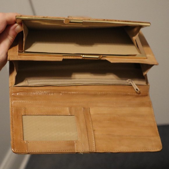 Eel Skin Clutch Purse With Many Compartments - Vintage - Holds Cards, Banknotes - Picture 2 of 7